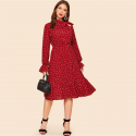 Women's bohemian medium long sleeve polka dot Dress