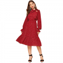 Women's bohemian medium long sleeve polka dot Dress