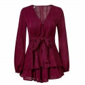 Women's fashion beach long sleeve jumpsuit with lace V-neckline Boemio