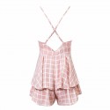 Women's Boemio pink checkered jumpsuit with short lace and neckline