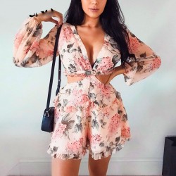 Women's jumpsuit Floral Chiffon long sleeve light and loose fabric