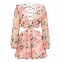 Macacao Feminino Floral Chiffon Manga Longa Tecido Leve e Solto