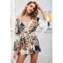 Women's Floral print short jumpsuit long sleeve puffy Deconte V