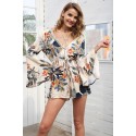 Women's Floral print short jumpsuit long sleeve puffy Deconte V