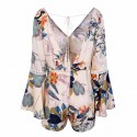 Women's Floral print short jumpsuit long sleeve puffy Deconte V