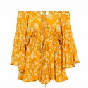 Yellow paisley flowers short fashion beach skirt long sleeve jumpsuit