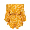 Yellow paisley flowers short fashion beach skirt long sleeve jumpsuit