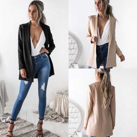 Blazer Feminino Tecido Fino Respirável Aberto Sem Botões Elegante