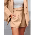 Conjunto Feminino com Short e Blazer Casual Marrom Bege Super Elegante