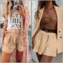 Conjunto Feminino com Short e Blazer Casual Marrom Bege Super Elegante