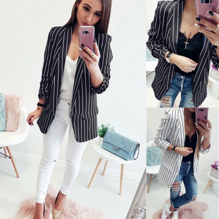 Women's Social Blazer striped black elegant Formal fashion office