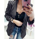 Blazer Social Feminino Listrado Preto Elegante Formal Moda Escritório