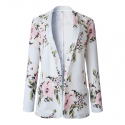 Blazer Feminino Branco Floral Manga Longa Casual Básico