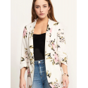 Blazer Feminino Branco Floral Manga Longa Casual Básico