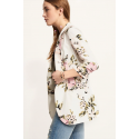 Blazer Feminino Branco Floral Manga Longa Casual Básico