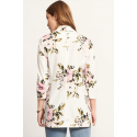 Blazer Feminino Branco Floral Manga Longa Casual Básico