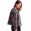 Blazer Social Floral Preto Malha Grossa Elegante Casual Moda Feminina