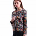 Blazer Social Floral Preto Malha Grossa Elegante Casual Moda Feminina