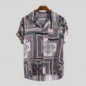 Cotton bohemia Pattern Short sleeve button Shirt