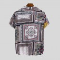 Cotton bohemia Pattern Short sleeve button Shirt