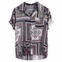 Cotton bohemia Pattern Short sleeve button Shirt