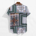 Cotton bohemia Pattern Short sleeve button Shirt