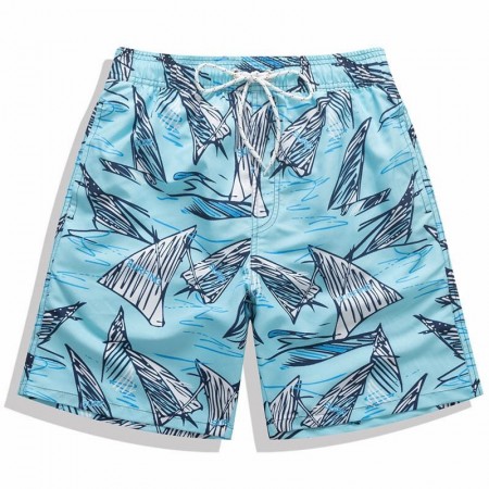 Short Masculino Estampa Desenhos em Rabisco Azul Claro Tubarão