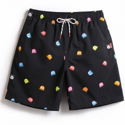 Short Preto de Banho Masculino Geek Pac-Man Surf Tumblr Moda Jovem