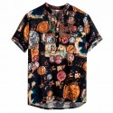 Camisa Masculina Manga Curta Estampada Moda Verão Floral Preta