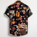 Camisa Masculina Manga Curta Estampada Moda Verão Floral Preta