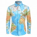 Camisa Estampa Mapa Mundi Manga Longa Estilo Geek Nerd Verde Geografia