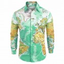 Camisa Estampa Mapa Mundi Manga Longa Estilo Geek Nerd Verde Geografia