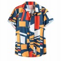 Geometrica abstract colorful short sleeve men's slim fabric shirt