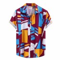 Geometrica abstract colorful short sleeve men's slim fabric shirt