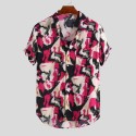 Men's button Shirt short sleeve fashion Beach ink stains