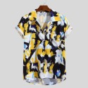 Men's button Shirt short sleeve fashion Beach ink stains