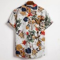 Camisa Manga Curta de Botão Floral Tropical Férias de Verão Casual