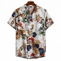 Camisa Manga Curta de Botão Floral Tropical Férias de Verão Casual