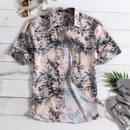 Camisa Masculina Floral Moda Plus Size Verão Manga Curta de Botão