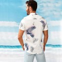 Camisa Branca Masculina Floral Moda Praia de Botão Havaiana