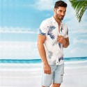 Camisa Branca Masculina Floral Moda Praia de Botão Havaiana