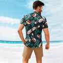 Camisa Floral Bananeira Preto e Verde Masculina Havaiana Manga Curta