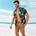 Camisa Floral Bananeira Preto e Verde Masculina Havaiana Manga Curta