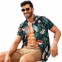 Camisa Floral Bananeira Preto e Verde Masculina Havaiana Manga Curta