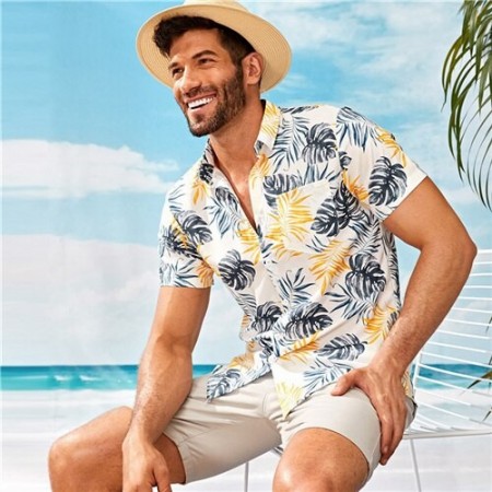 White Florida fashion summer and beach short sleeve men's shirt