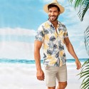 Camisa Masculina Branca Florida Moda Verão e Praia Manga Curta