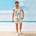 Camisa Masculina Branca Florida Moda Verão e Praia Manga Curta