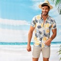 Camisa Masculina Branca Florida Moda Verão e Praia Manga Curta