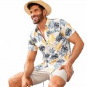 Camisa Masculina Branca Florida Moda Verão e Praia Manga Curta