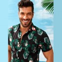 Black printed Florida button short Sleeve men's shirt